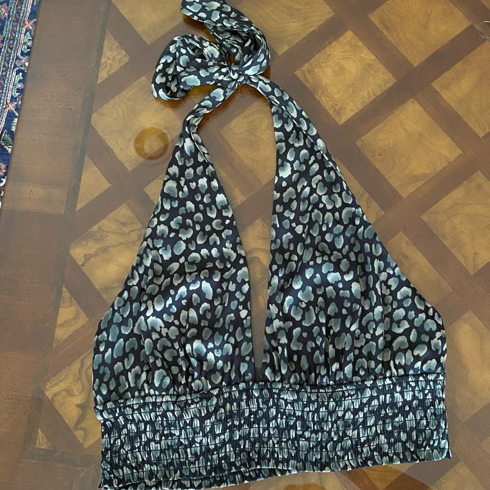 Green/blue leopard print halter top